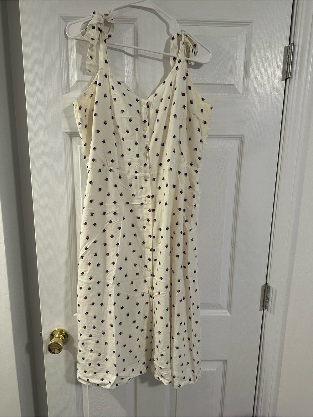 GAP Cream Midi Dress with Navy and Red Dot Retro Print - Size 14
